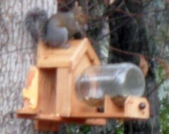 Cedar Squirrel Feeder with optional dual corn holder (includes gallon glass jar)