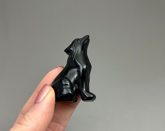 Black Obsidian Howling Wolf Small Figurine for Wolf Lovers, Animal Spirit Guide, Shadow Work, Transformation, Metaphysical Stone Crystal