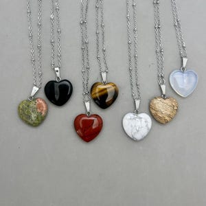 Small Heart Pendant (13/16") Necklace on Stainless Steel Chain in Black Obsidian Tigers Eye  Opalite Red Jasper Unakite Howlite