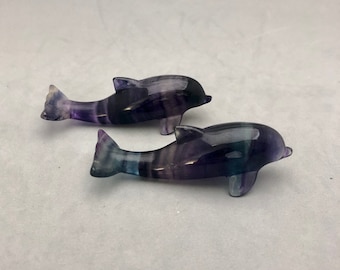 Dolphin Figurine Fluorite Crystal Carving (3 3/16" Long) for Meditation, Animal Spirit Guide Messages, Dolphin Lovers, Metaphysical Crystals