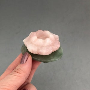 Rose Quartz Lotus with Green Aventurine Lily Pad Set for Meditation Crystal Yoga Spiritual Awareness Spiritual Growth No Mud No Lotus