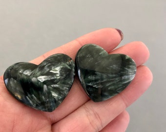 Seraphinite Crystal Heart Cabochon (1 1/4") for Connecting to Angels, Protection, Jewelry Making, Jewelry Supplies, Metaphysical Stone Heart