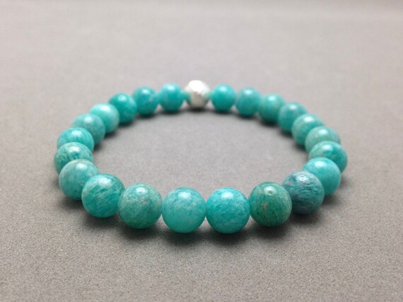 High Quality Amazonite Stretch Bead Bracelet with Karen Hill Silver Accent Bead
