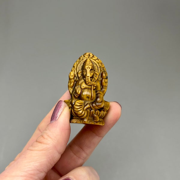 Yellow Tiger's Eye Ganesha Carving for Meditation, Success, Transformation, Removal of Obstacles, Altars, Self Empowerment, Bravery