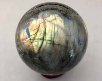 Labradorite Sphere Flashy Labradorite (2 5/8" Diameter) for Protection, Awakening Intuition, Third Eye Chakra, Scrying, Channeling Crystal
