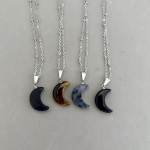 Collier pendentif croissant de lune chaîne en acier inoxydable cristal de lune onyx noir grès bleu sodalite lunaire sorcière lune collier