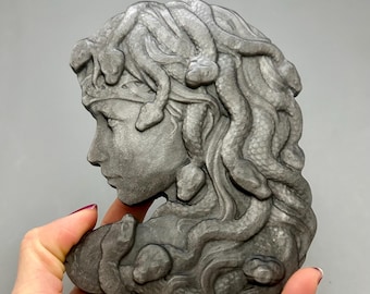 Silver Sheen Obsidian Medusa Carving Protection Divine Feminine Energy Powerful Goddess Energy Altar Ritual Goddess Strength Vengeance