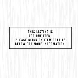 K&ouml;nnte beinhalten: Text auf wei&szlig;em Hintergrund in einem schwarzen Rechteck, der lautet: "THIS LISTING IS FOR ONE ITEM. PLEASE CLICK ON ITEM DETAILS BELOW FOR MORE INFORMATION."