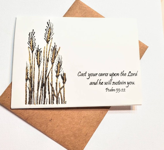 10 Scripture Blank Note Cards and Brown Kraft Envelopes . Psalms 55:12 Cast  Your Cares Upon the Lord and He Will Sustain You. 