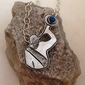 Trumpet of God/unusual artisan handmade Sterling & Turquoise Pendant/original hand chased design/ reverse repousse accent/Scriptural/gift