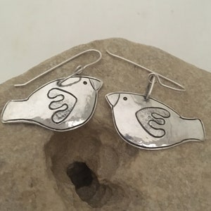 More Valuable than Sparrows//handmade sterling dangle earrings//artisan quality//Hebrew letter Shin &#39;wing&#39;//hand chased detail//Scriptural