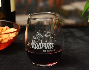 Personalized La Madrina Fairy Godmother Stemless Wine Glass, Custom Will You Be My Godmother Gift, Unique Communion & Baptism Godmother Gift