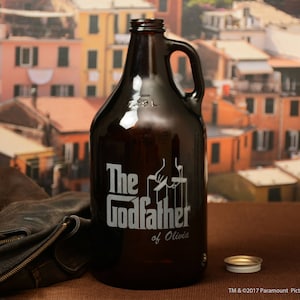 Godfather Personalized Beer Growler Godparent Gift, Custom Beer Growler, Communion / Baptism Gift, Will you be my Godfather Gift image 1