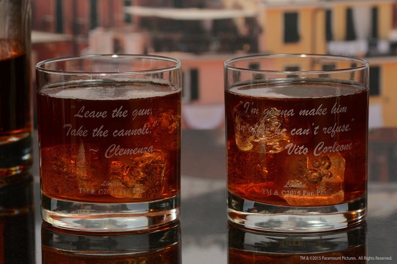 The Godfather Movie Set of Four Whiskey Glasses With Unique Godfather Quotes Premium Etched The Godfather Movie Logo 4 Unique quotes image 2