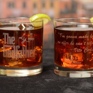 The Godfather Movie Set of Four Whiskey Glasses With Unique Godfather Quotes Premium Etched The Godfather Movie Logo 4 Unique quotes image 3
