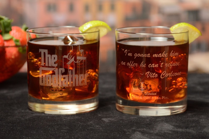 The Godfather Movie Set of Four Whiskey Glasses With Unique Godfather Quotes Premium Etched The Godfather Movie Logo 4 Unique quotes image 3