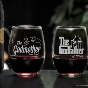 The Godfather Movie Stemless Wine Glasses Personalized Will You Be My Godparents Gift, Godfather and Godmother Barware Gift Set image 1