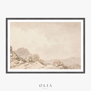 FRAMED | Neutral Hillscape Painting | Antique Landscape Painting | Vintage Hillside Painting | Neutral Landscape Art | Fine Art Print