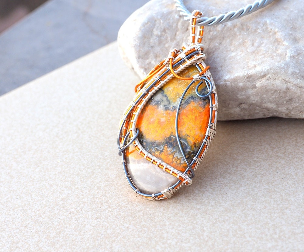Bumble Bee Jasper Wire Wrapped PendantVivid Yellow Jasper