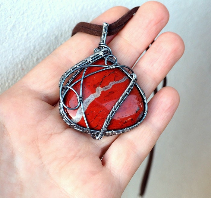 Red Jasper Wire Wrapped Pendant Necklace Gemstone Jewelry Anniversary Gift Love - Red Jasper Pendant Uk Red Jasper Wire Wrapped Pendant Necklace Gemstone Jewelry Anniversary Gift Love - Red Jasper Pendant Uk