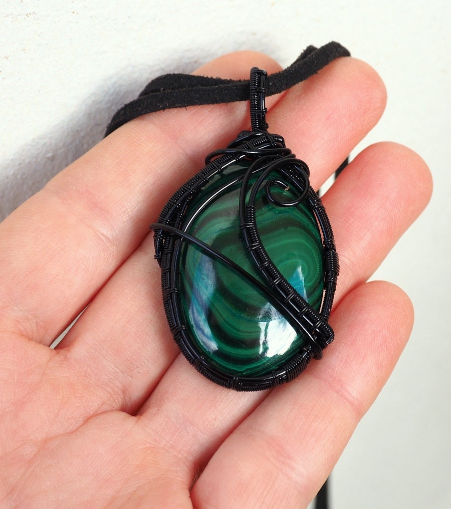 Malachite PendantWire Wrapped Malachite NecklaceOval
