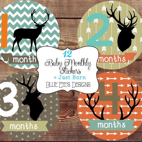 Baby Month Milestone Stickers Woodlands Monthly Baby Stickers Forest Bodysuit Stickers Deer baby monthly sticker baby monthly onsies