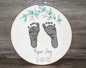 Aangepaste borduurring babyvoetafdruk, cadeau pasgeborene, decoratie kinderkamer