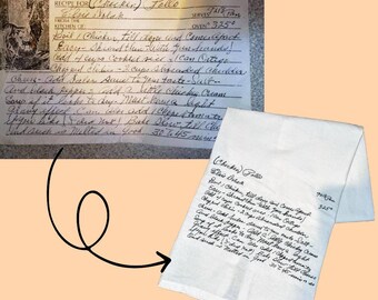 Gepersonaliseerde theedoek met geborduurd recept, handgeschreven cadeau oma