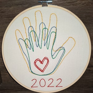 Custom embroidered handprints in hoop, Valentine&#39;s gift, Father&#39;s day, Mother&#39;s day, Grandparent gift, teacher gift, Grandma gift, Grandpa