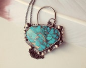 SALE ~ Warrior shield ~ Natural turquoise and bronze pendant, metalsmithed turquoise necklace, protective talisman, native inspired necklace