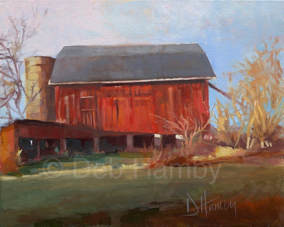 Landscape Red Barn Oil Painting Farm Fine Art Country Etsy