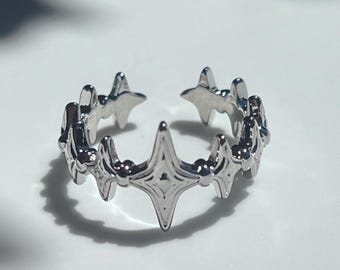 Silver Star Sparkle Ring • Celestial Sparkle Band • Adjustable Statement Ring • Meaningful Gift for Her
