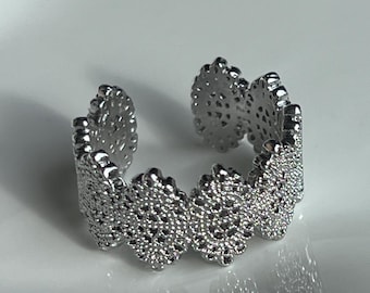 Sterling Silver Lace Filigree Ring • Adjustable Floral Band Ring US Size 7 • Vintage-Inspired Romantic Jewelry • Floral Filigree Band