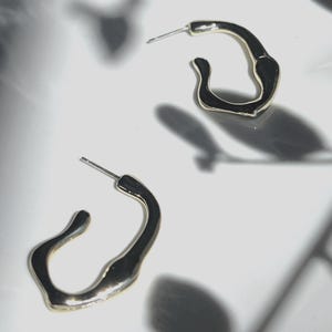 Abstract Organic Hoop Earrings | 18K Gold Plated, Sterling Silver Studs | Minimalist Wavy Hoops | Modern Art Inspired Earrings