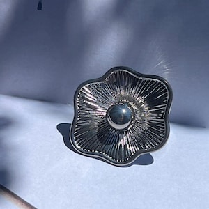 Sterling Silver Plated Flower Statement Ring | Sculptural Floral Ring | Size 6–7.5 | Bold Silver Brass Cocktail Ring