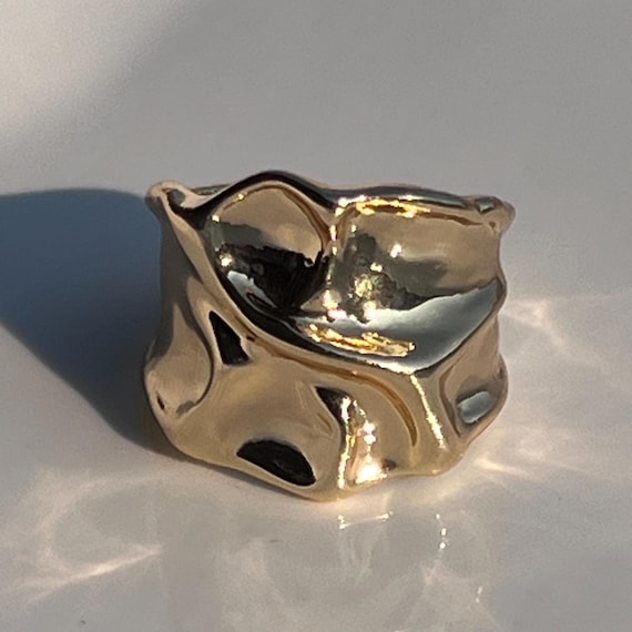 14K Gold Plated Brass Textured Ring • Bold Band with Raw Organic Finish • Minimalist Statement Jewelry • Gift for Her