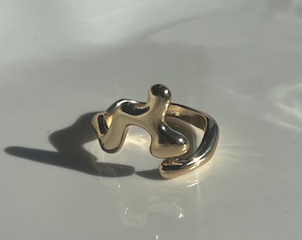 Abstract Gold Ring • 14K Gold Plated Brass • Sculptural Organic Open Band • Modern Minimalist   • Sculptural Gold Ring