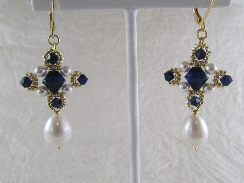 Tudor Elizabethan Pearl and Sapphire Crystal Beaded Earrings Etsy