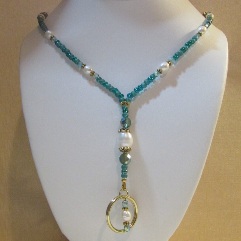 Beaded ID Badge Holder Ocean Blue Teal Pearl Lanyard Etsy