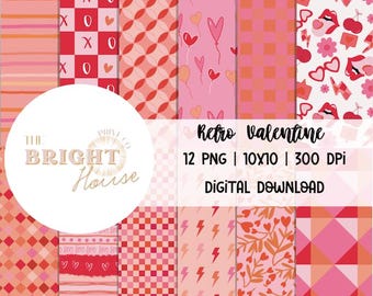 Retro Valentine png, Groovy Seamless Pattern, Hand Drawn Seamless Pattern, Valentine Digital Papers, Valentine Background,Checkered Seamless
