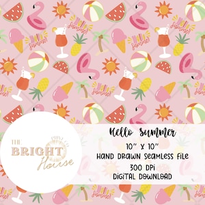 Beachy Seamless, Vacation Seamless Pattern, Pool Party Seamless Pattern, Ice Cream Seamless Pattern, Flamingo Seamless,Summer Fruits Pattern