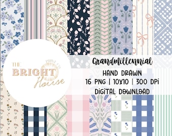 Grandmillennial Seamless Pattern Bundle, Shabby Chic seamless, Preppy Seamless Pattern, Grandma Chicm Shabby Chic Papers, Cottagecore bundle