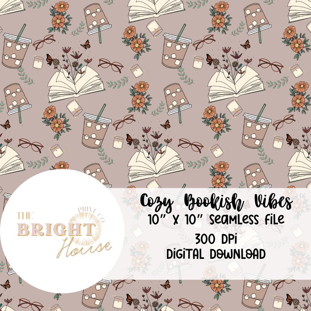 Bookish Seamless Pattern, Books and Coffee Png, Book Lover Pattern, Bookish Png, Coffee Seamless, Bookish pattern, Cozy Seamless