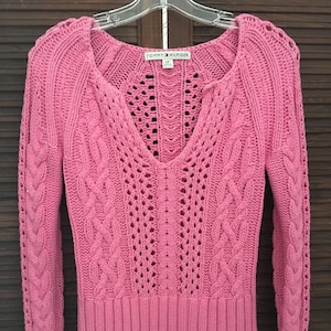 Pink Tommy Hilfiger Cable Knit Sweater Size P/S Vintage Hong Kong 80&#39;s/90&#39;s