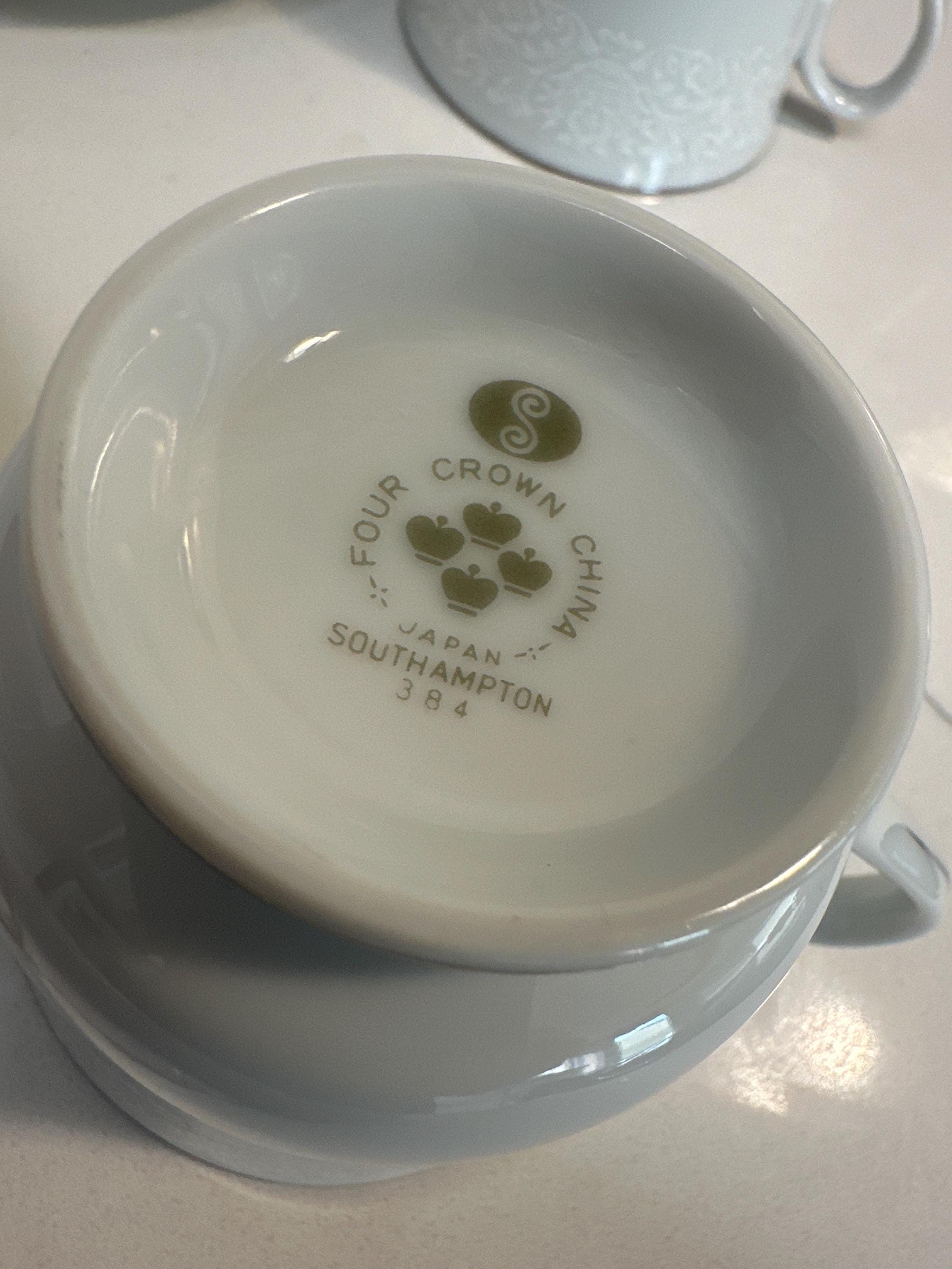 Southampton 384 Four Crown China Cup & Saucer, White W/ Silver