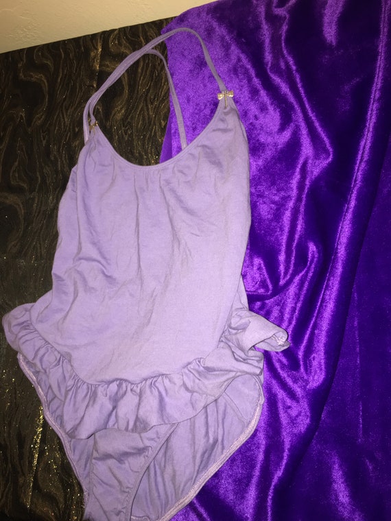 80's Danskin Periwinkle Bodysuits, Leotard w/ Ruff