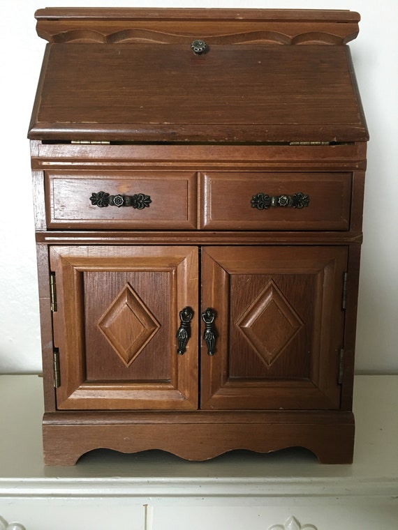70s Detailed Wooden Jewelry Armoire 13 3 4 In Tall 70s Detailed Wooden Jewelry Armoire 13, Wood Jewelry Armoire