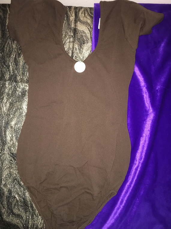 80's Danskin Brown Bodysuit, Leotard Adorned w/ Bo