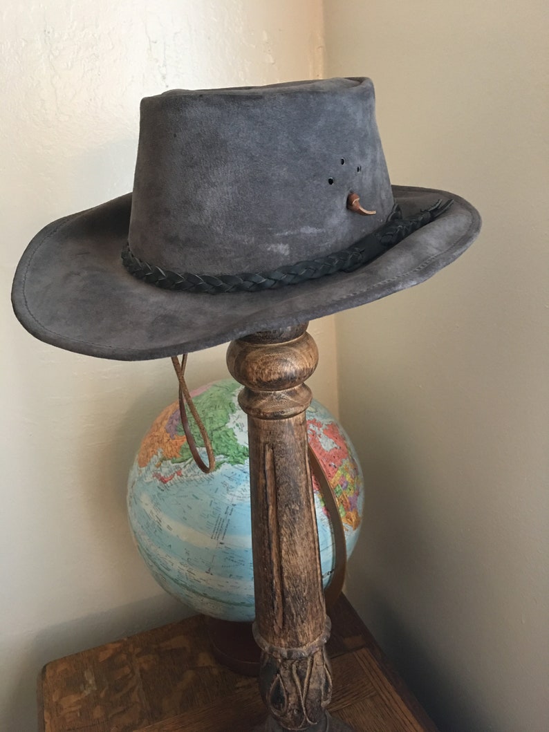 90s Leather Walkabout Gray Hat Made in Australia image 2