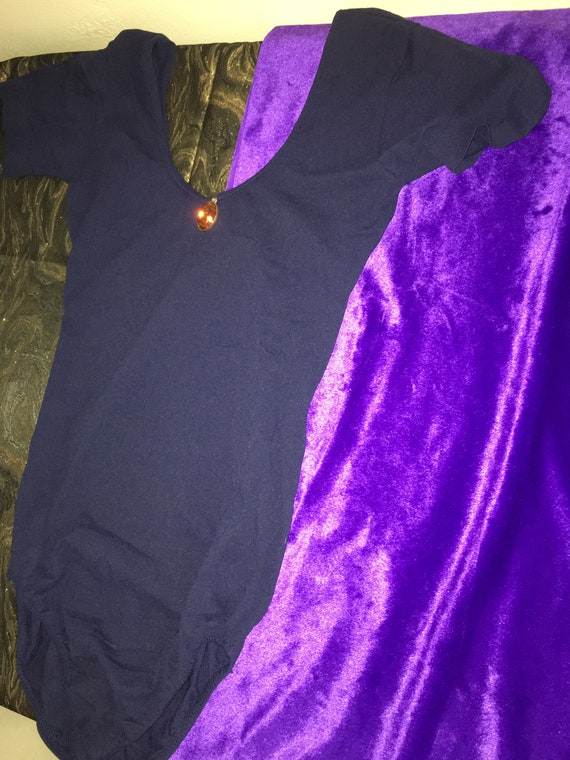 80's Danskin Dark Blue Leotard, Bodysuit adorned w
